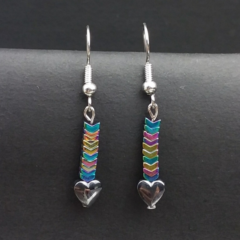 ❤️Last 1❤️Hematite Heart & Arrow Silver Earrings
